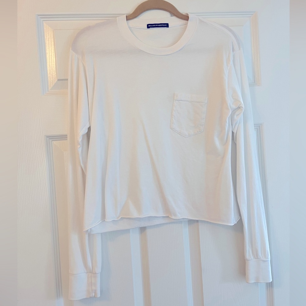 Brandy Melville Long Sleeve White Pocket Tee